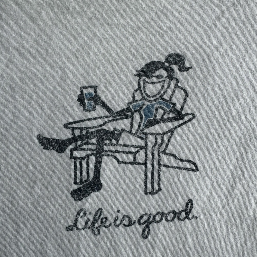 Life is good vintage faded crusher tee size large cream color crewneck relaxed  